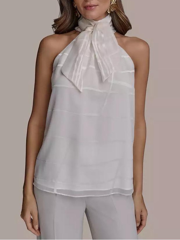 Donna Karan Women's Tie-Neck Halter Top In Cream, Size S, Nwt